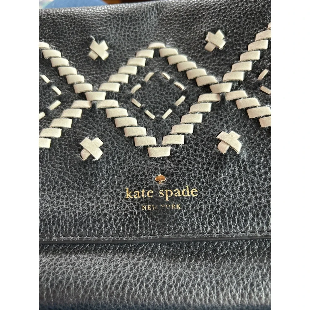 Kate Spade Flynn Street Valencia Leather Crossbody Clutch Black White